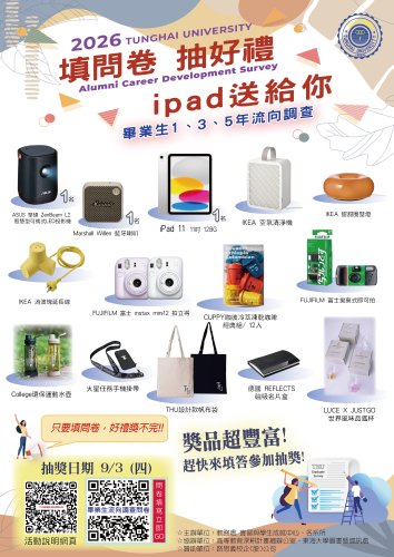 【畢業生流向問卷—填問卷抽好禮．iPad送給你！】請2021年、2023年、2025年畢業系友協助填寫